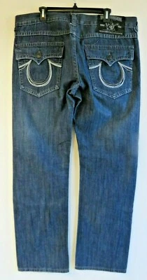 Pantalones de mezclilla True Religion para hombre azul oscuro talla 38 algodón EE. UU. arco iris Billy bolsillo con solapa Foto 1 de 4
