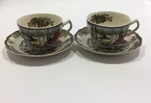 2 Vintage Johnson Brothers Friendly Village Cups And Saucers The Ice House - Picture 1 of 10