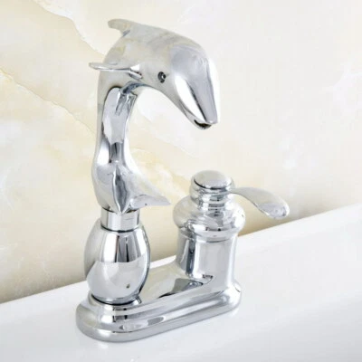 Polished Chrome Dolphin Shape Bathroom Vanity Sink 4" Centerset Faucet ssf838 - Image 1 of 4