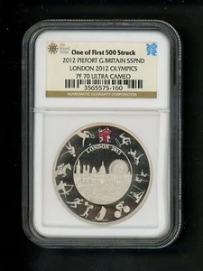 2012 Piedfort Great Britain 5 Pound Silver London Olympics NGC PF 70 ULTRA CAMEO - Picture 1 of 6