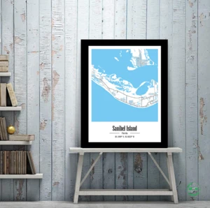 Isla Sanibel Florida Ubicación de Vacaciones Mapa Cartel Impreso Regalo Pared Arte Decoración - Imagen 1 de 6