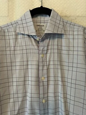 Masculino T.M. Camisa social Lewin luxo azul xadrez manga longa punho francês 15. 33 - Imagem 1 de 4