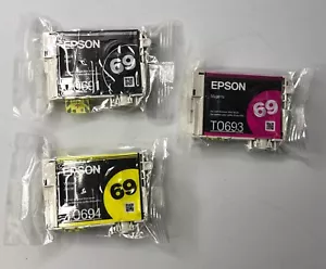 SET of 3 New Genuine SEALED BAG Epson 69 Inkjet Cartridges No Box - Picture 1 of 3