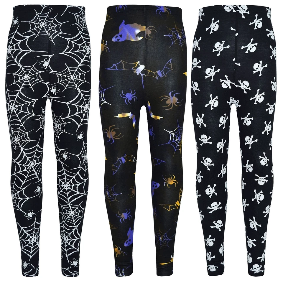 A2Z 4 KIDS® Mädchen Halloween Leggings Spinnennetz Schädeldruck ausgefallene Leggings Kostüm 3-13 Jahre