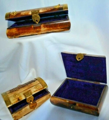 #2 ANTIGUO JUEGO DE HUESO DE CAMELLO DE 3 PIEZAS CON TAPAS DE BISAGRA - TODO HECHO A MANO, PULIDO  Foto 1 de 4