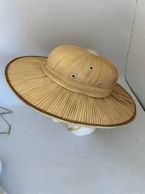Vintage Straw Rattan Bamboo Pith Helmet Sun Safari Jungle Hat Unisex - Image 1 of 4
