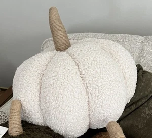 Pottery Barn Pumpkin Pillow Cozy Sherpa Ivory Large Fall Halloween Decor NWT - Picture 1 of 1