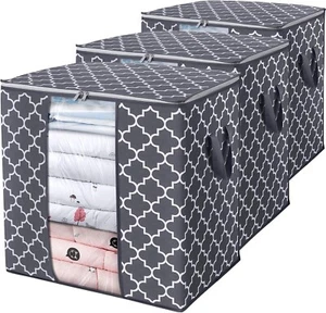 3Pcs Underbed Bedding Storage Bag Duvet Clothing Wardrobe Breathable Closet Box - Picture 1 of 7