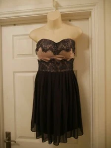 Strapless Designer Dress Size 14 Blue Gold Lace Evening Party Prom Dress Ladies - Picture 1 of 8