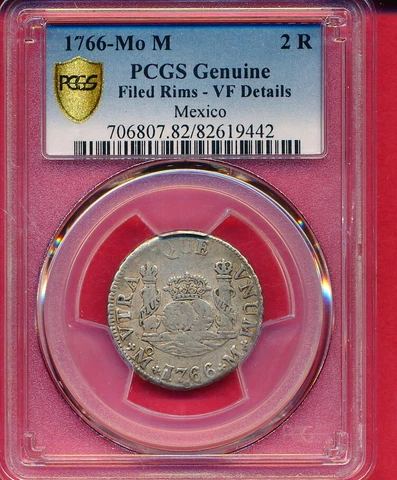 MEXICO  - PILLAR - 1766 MoM  2  REALES -  SILVER - PCGS VF Cover
