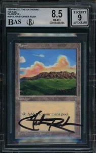 1995 Magic The Gathering Ice Age Plains Christopher Rush Signed BGS 8.5 AUTO 9 - Picture 1 of 2