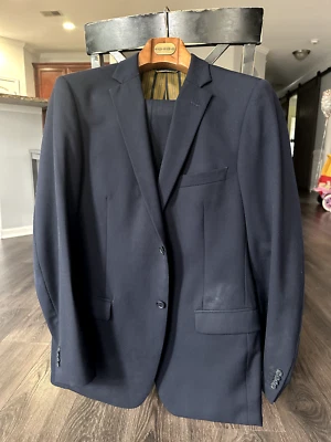 🔥УМЕНЬШЕННЫЙ мужской шерстяной костюм на 2 пуговицах Ibiza Metro темно-синий 42R подержанный 34x32 - Изображение 1 из 4