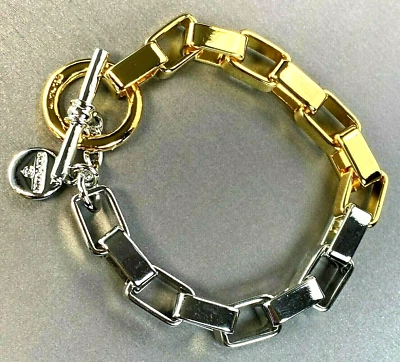 Ben-Amun Yellow Gold Rhodium Plated 2-Tone Square Link Chain Chunky Bracelet 6" - Image 1 of 4