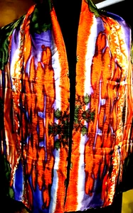 Dali Museum 100% Silk Scarf Red's Purples Greens Trees Art 60" Painter Sunset - Picture 1 of 9