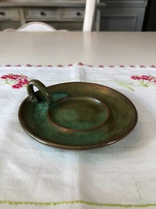 Vintage JB Cole North Carolina Pottery Candle Holder, Green Glaze - Picture 1 of 7