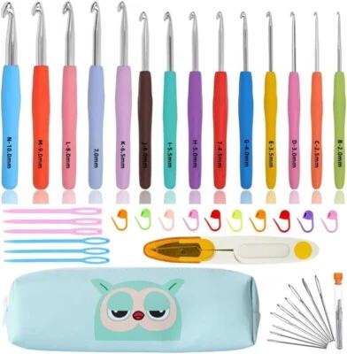 Crochet Hooks Set Clover Amour Steel Pastel 14 Pcs Ergonomic Easy Grip Bright