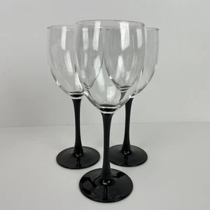 Black Stem Goblets Clear Wine Glasses Set 3 Cocktail 7.75” Mid Century Modern - Picture 1 of 6