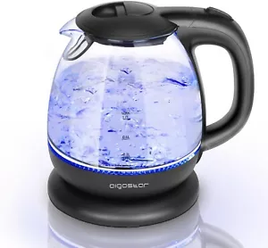 Small Electric Kettle 1.0L Black Glass Kettle Cordless Mini Clear Water - Picture 1 of 6
