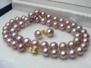 Pretty 7-8mm Natural Lavender Freshwater Pearl Earrings Necklace Set 18" - Picture 1 of 4