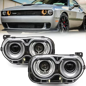 For 2015-2023 Dodge Challenger Headlight Projector Halogen w/LED DRL Set LH+RH - Bild 1 von 11