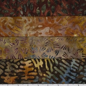 Lot of (4) 1 Yard Cuts 100% Cotton Quilting Batik Fabric Brown Gold #339 - Picture 1 of 2