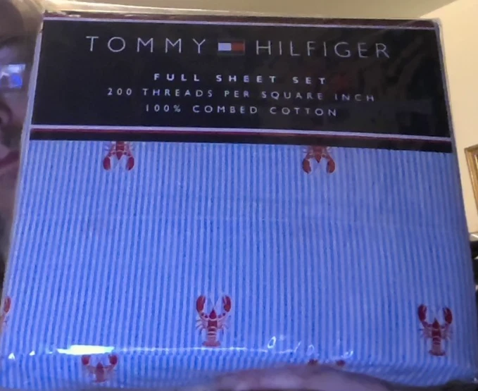 Tommy Hilfiger Aaron Rojo Langostas Rayas Azules Juego Completo de Sábanas Nuevo Difícil de Encontrar Foto 1 de 1