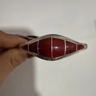 Vintage Mexico Taxco Red Jasper Sterling Silver Hinged Bracelet - Image 1 of 4