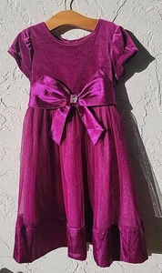 Young Land Purple Velvet Tulle Dress Bow Girls 6 Dressy Holiday Party Outfit - Picture 1 of 13