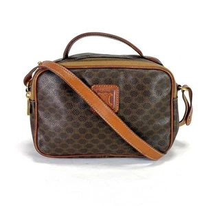 CELINE Mini Shoulder Bag 2WAY Macadam Pattern Brown Authentic - Picture 1 of 10