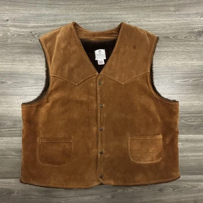 Vintage Mid Western Suede Vest Mens XXL 54 Ranch Leather Sherpa Western USA 80s - Image 1 of 4