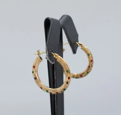 (MA5) 10K Yellow Gold Stone Hoop Earrings 1.5 Grams Total 1" Diameter - Image 1 of 4