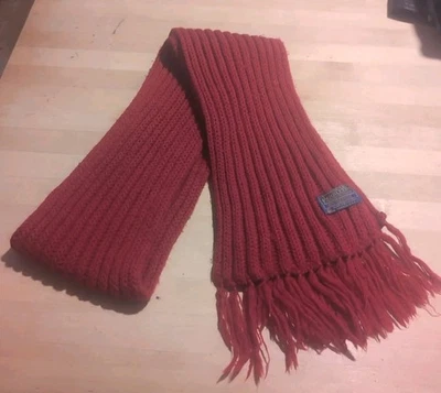 Pendleton Red Scarf Chunky Knit Rib Knit Fringe Pure Virgin Wool Made In U.S.A - Image 1 of 4