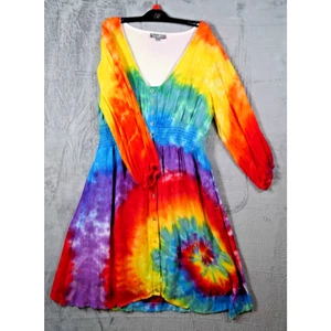 Vestido JD Williams Arco Iris Tie-Dye Manga Larga Botón XL Boho - Imagen 1 de 6
