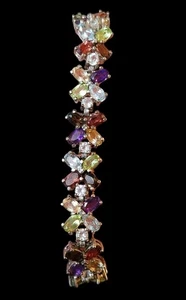 925 Sterling Silver Vintage Bracelet Multi Color Gemstone Floral Estate Jewelry - Picture 1 of 15