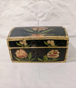Antique Norman Wedding Chest Painted Wood C.1800 Floral French Box - Picture 1 of 9