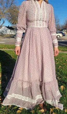 Vintage 70s Gunne Sax Victorian Prairie Cottage Floral Lace Size 9 Small - Image 1 of 4