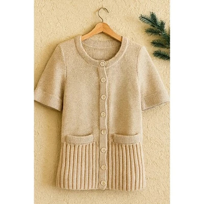 VTG Marc Jacobs Knit Cardigan - L - Beige Short Sleeve, Y2K Holiday Layering - Image 1 of 4