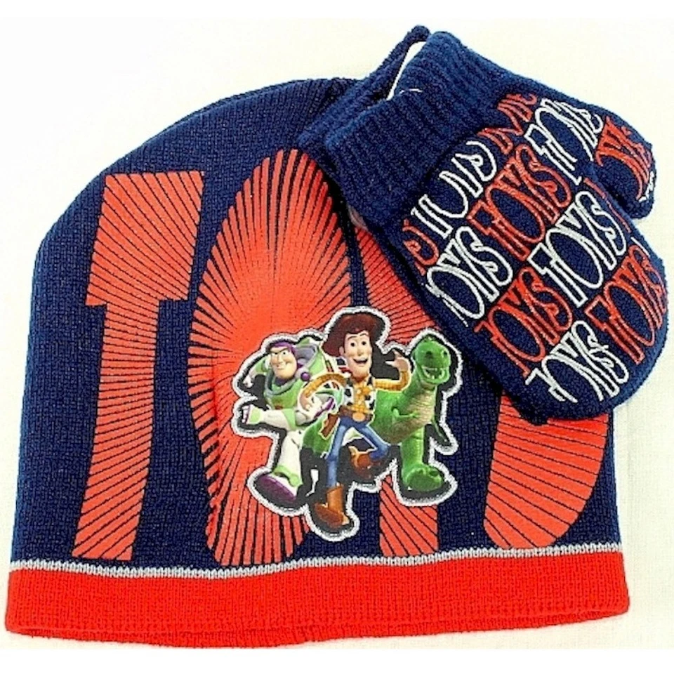Disney Pixar Toy Story 3 Toddler Red/Navy Knit Beanie Hat & Mitten Set Sz. 2-4T - Image 1 of 1