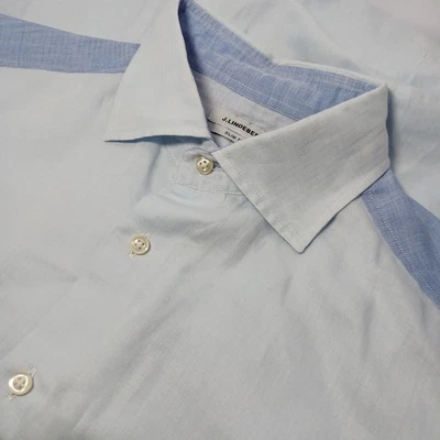 J. Lindeberg Linen Blend Slim Fit Button Up Baby Blue Shirt Mens Sz S Romania - Image 1 of 4