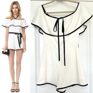 ALEXIS Kristin Romper Women’s Size XS White Black Off Shoulder Ruffle Trim - Picture 1 of 18