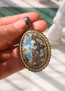 Australian Boulder Opal Pendant Solid Silver 925 Jewelry Natural Gemstone Gift - Picture 1 of 5
