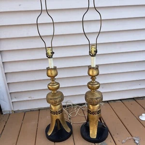 Pair Of James Mont style brass lamp Chinoiserie 50s Midcentury Hollywood regency - Picture 1 of 14