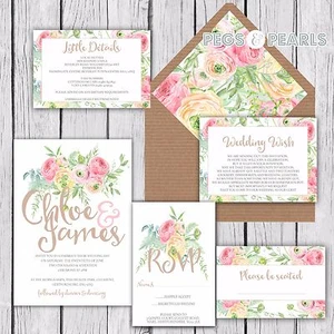 Inviti Matrimonio Rustici Lusso Personalizzati PASTELLO FLOREALE confezioni da 10 - Foto 1 di 6