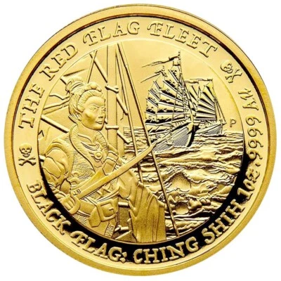Goldmünze The Red Flag Fleet Black Flag (3.) 2021 - Tuvalu - 1 Oz Gold ST - Bild 1 von 4