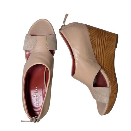 NIKE Sandalo zeppa Cole Haan punta aperta in pelle scamosciata e pelle scamosciata marrone chiaro taglia 9 5