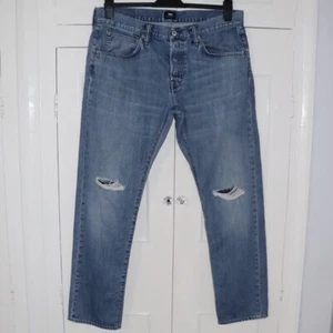 Edwin Regular Tapered Jeans W36” L32” Mens Blue Ripped Knee Distressed Pant Used - Picture 1 of 12