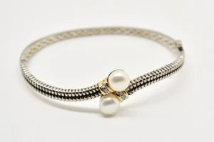 Sterling Silver +14K Simulated Pearl Bracelet 7.5"#FMY587 - Picture 1 of 5