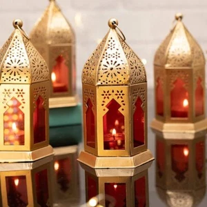 New Moroccan Vintage Iron Glass Lantern Tealight Candle Holder Home Garden Gift - Picture 1 of 11