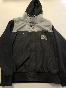 Kavu Jacket Men's Large Black/Gray Fleece Hooded Heavyweight Snap/Zip Up - Picture 1 of 5