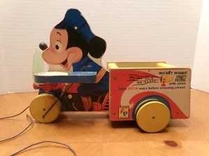 FISHER PRICE PULL TOY 1956 MICKEY MOUSE SAFETY PATROL # 733 WALT DISNEY PROD. - Picture 1 of 12